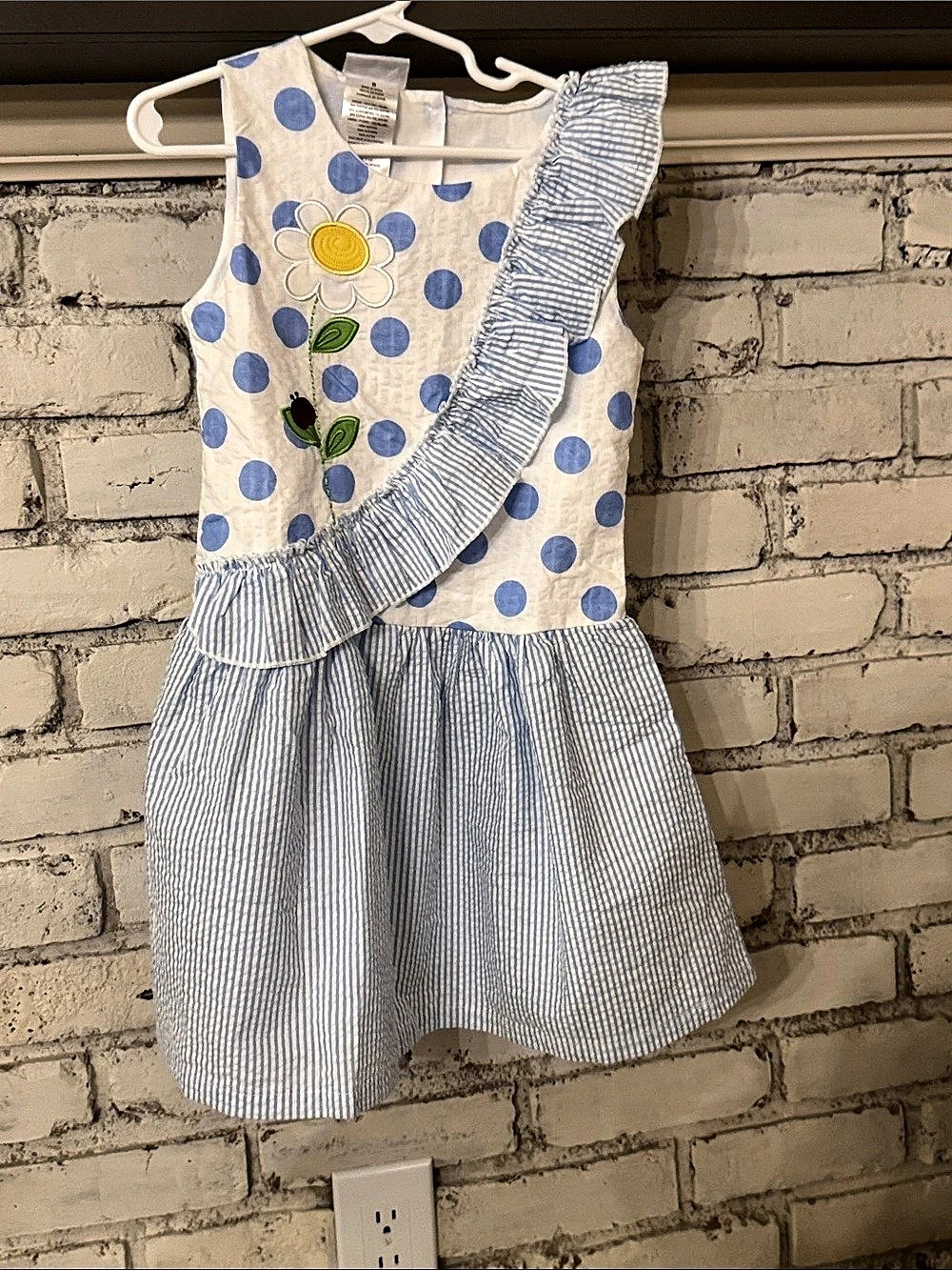 Blueberi Boulevard Girls Polka Dot Dress in White & Blue Size 6 NWT